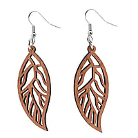 Organic earrings out of Stainless Steel with Mahogany. Length:50mm. Width:20mm.  Leaf Plant pattern