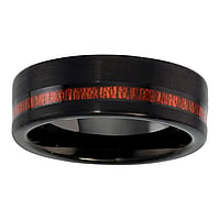 Tungsten Ring out of Wood with Black PVD-coating and Enamel. Width:8mm.  Stripes Grooves Rills Lines