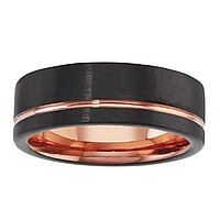 Wolfraam ring met PVD laag (zwart) en PVD laag (goudkleurig). Breedte:8mm.  streep lijn ribbels