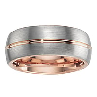 Tungsten Ring with PVD-coating (gold color). Width:8mm. Rounded.  Stripes Grooves Rills Lines