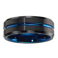 Tungsten Ring with Black PVD-coating. Width:8mm. Rounded.  Stripes Grooves Rills Lines