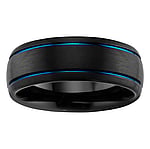 Tungsten Ring with Black PVD-coating. Width:8mm. Rounded.  Stripes Grooves Rills Lines
