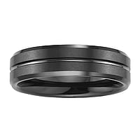 Tungsten Ring with Black PVD-coating. Width:6mm. Rounded.  Stripes Grooves Rills Lines