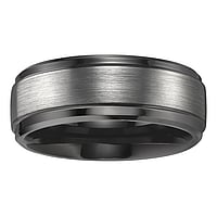 Tungsten Ring with Black PVD-coating. Width:8mm. Matt and stripped shinily .