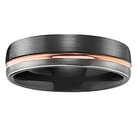 Wolframring mit PVD Beschichtung (schwarz) und PVD Beschichtung (goldfarbig). Breite:6mm. Matt und glnzend gestreift.