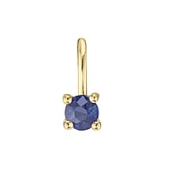 Genuine gold sapphire pendant with 14K gold and Blue sapphire. Carat weight:0,06ct. Width:2,8mm. Eyelet's transverse diameter:1,9mm. Eyelet's longitudinal diameter:2,8mm. Stone(s) are fixed in setting. Shiny.