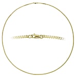 Gold necklace with 14K gold. Cross-section:2,1mm. Minimal transverse diameter:2,1mm. Minimal longitudinal diameter:3,8mm. Weight:7,18g. Shiny. Flat.