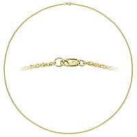Genuine gold necklace with 14K gold. Cross-section:1,8mm. Minimal transverse diameter:1,8mm. Minimal longitudinal diameter:3,7mm. Shiny.