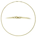 Genuine gold necklace with 14K gold. Cross-section:2,1mm. Minimal transverse diameter:2,1mm. Minimal longitudinal diameter:3,8mm. Shiny. Flat.