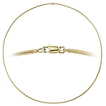 Genuine gold necklace with 14K gold. Cross-section:1,6mm. Minimal transverse diameter:2,1mm. Minimal longitudinal diameter:3,4mm. Shiny.
