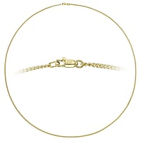 Genuine gold necklace with 14K gold. Width:1,8mm. Minimal transverse diameter:1,8mm. Minimal longitudinal diameter:3,8mm. Shiny.