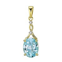 Genuine gold pendant with 14K gold, Lab grown diamond and Blue Topaz. Carat weight:0,01ct. Length:19mm. Width:7mm. Eyelet's transverse diameter:2,3mm. Eyelet's longitudinal diameter:4,0mm. Stone(s) are fixed in setting. Shiny.