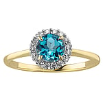 Echtgold Ring mit Blauer Topas und Labor Diamant. Karat:0,16ct. Breite:8mm. Stein(e) durch Fassung fixiert. Glänzend.