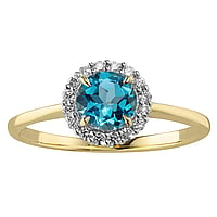 Gold ring with 14K gold, Blue Topaz and Lab grown diamond. Carat weight:0,16ct. Width:8mm. Stone(s) are fixed in setting. Shiny.
