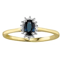 Echtgold Ring mit Blauer Saphir und Labor Diamant. Karat:0,0066ct. Breite:6mm. Stein(e) durch Fassung fixiert. Glnzend.