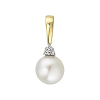 Genuine gold necklace with 14K gold, Lab grown diamond and Akoya pearl. Carat weight:1,90ct. Diameter:7mm. Eyelet's transverse diameter:3mm. Eyelet's longitudinal diameter:5,3mm. Stone(s) are fixed in setting.
