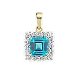 Genuine gold necklace 14K gold Blue Topaz Lab grown diamond