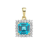 Collier en or vritable avec Topaze bleu et Diamant de laboratoire. Poids en carat:0,2ct. Largeur:9,5mm. Diamtre d'oeillet transversal:2,66mm. Diamtre d'oeillet longitudinal:4,5mm. Pierre(s) fixe(s) par la monture. brillant.