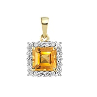 Genuine gold necklace with 14K gold, Yellow Citrine and Lab grown diamond. Carat weight:0,2ct. Width:9,5mm. Eyelet's transverse diameter:2,66mm. Eyelet's longitudinal diameter:4,5mm. Stone(s) are fixed in setting. Shiny.