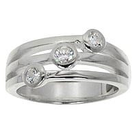 Bague argent avec Cristal. Largeur:10mm. Plus large en haut. brillant.  Bandes Rayures Zbrure Rainure Rainurage Lignes