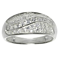 Silver ring with Crystal. Width:9mm. Wider at the top. Shiny. Rounded.  Wave