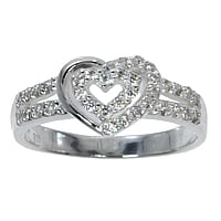 Zilveren-ring met Kristal. Breedte:9mm. Glanzend.  hart liefde Love liefde