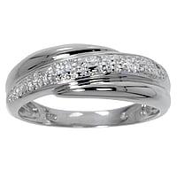 Silver ring with zirconia. Width:7,5mm. Shiny.  Stripes Grooves Rills Lines