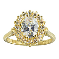 Silver ring with Gold-plated and zirconia. Width:13mm. Height:15mm. Stone(s) are fixed in setting. Shiny.