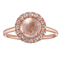 Silver ring with PVD-coating (gold color), zirconia and Rose quartz. Diameter:11mm. Stone(s) are fixed in setting.