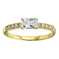 Silver ring with zirconia and PVD-coating (gold color). Width:4,5mm. Stone(s) are fixed in setting. Shiny.