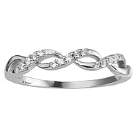 Silver ring with platinized silver 925 and zirconia. Width:3,4mm. Stone(s) are fixed in setting. Shiny.  Eternal Loop Eternity Everlasting Braided Intertwined 8