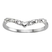 Zilveren-ring met geplatineerd zilver 925 en Zirkonia. Breedte:2mm. Steen/stenen met vatting gefixeerd. Glanzend.  hart liefde