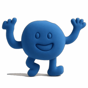 Blue waving character mascot generated with PrintPal AI