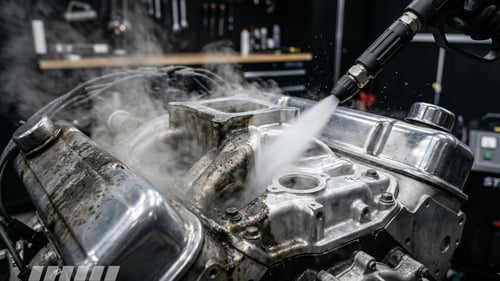 Engine bay steam cleaning