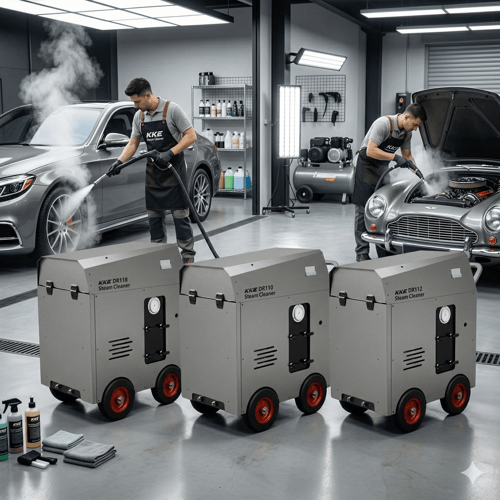 KKE DR100 Steam Cleaners in a detailing shop