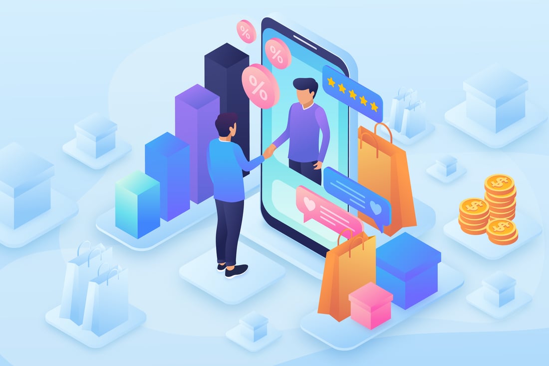 Illustration of a direct-to-consumer online store on a phone