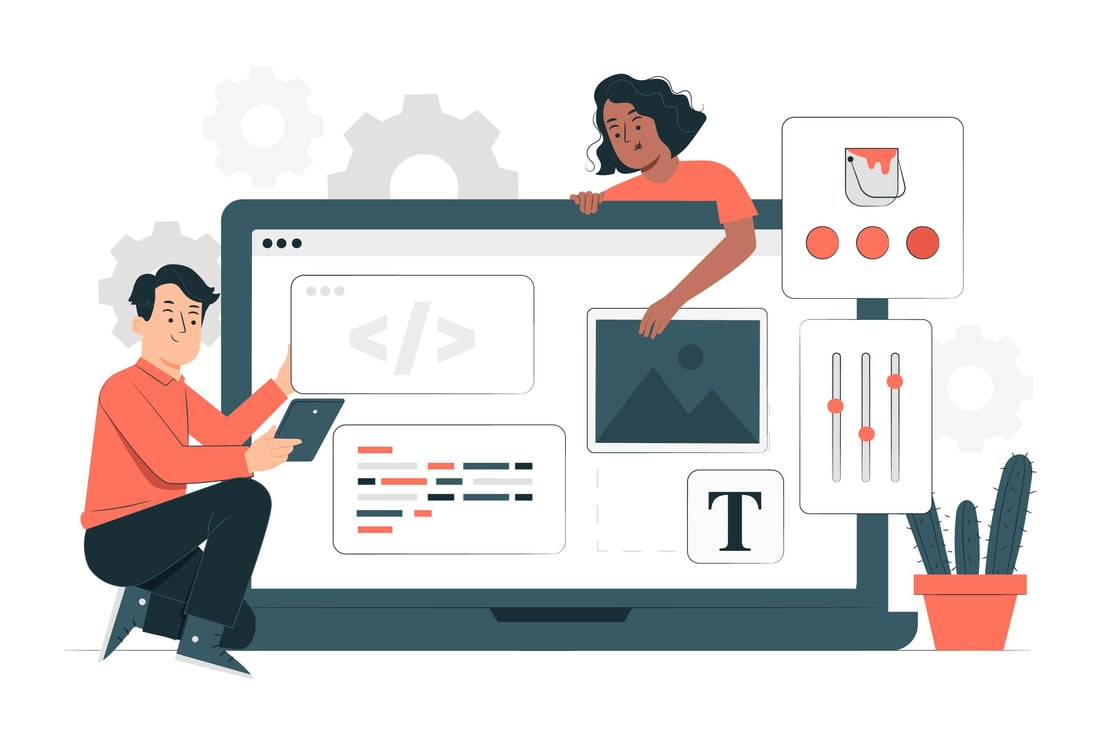 Illustration of a web application being designed on a large screen