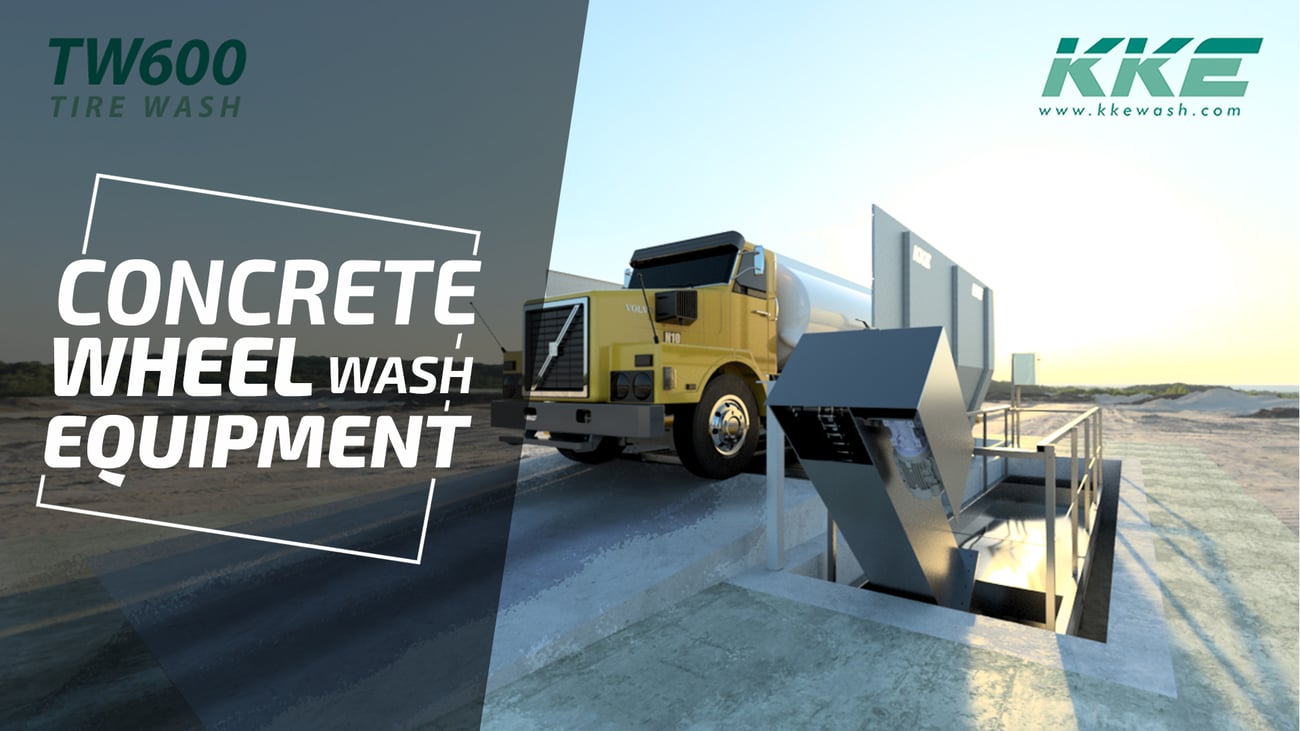 KKE concrete wheel wash installation with a galvanised wash bay set into a concrete base and entry ramps