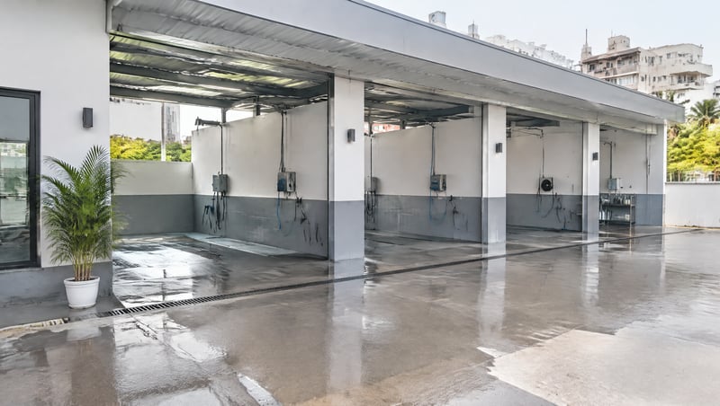 A modern covered car wash centre in an Indian city