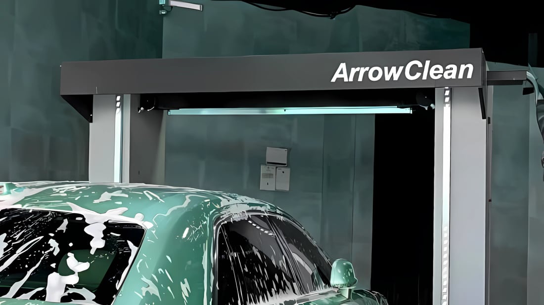 KKE ArrowClean touchless car wash machine installed in a single wash bay
