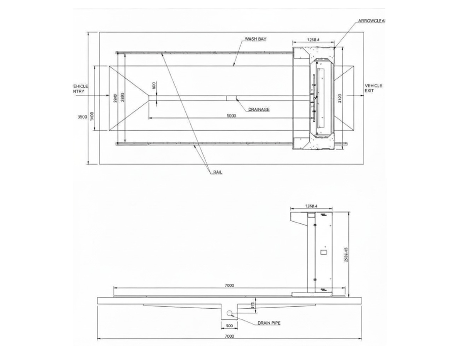 KKE ArrowClean dimensional diagram — 2,400 mm vehicle width and 2,300 mm clearance