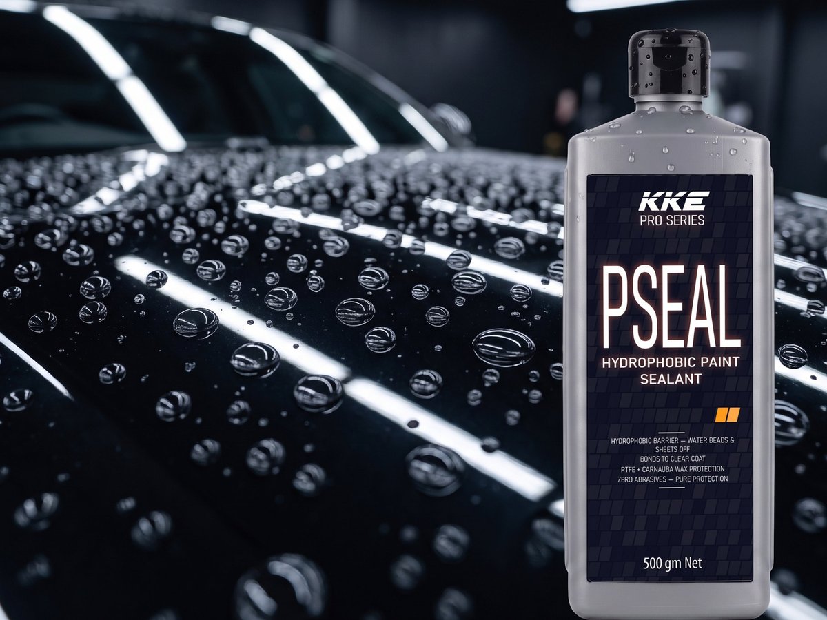 Water beading on black paint sealed with KKE Pro Seal, bottle standing on the bonnet