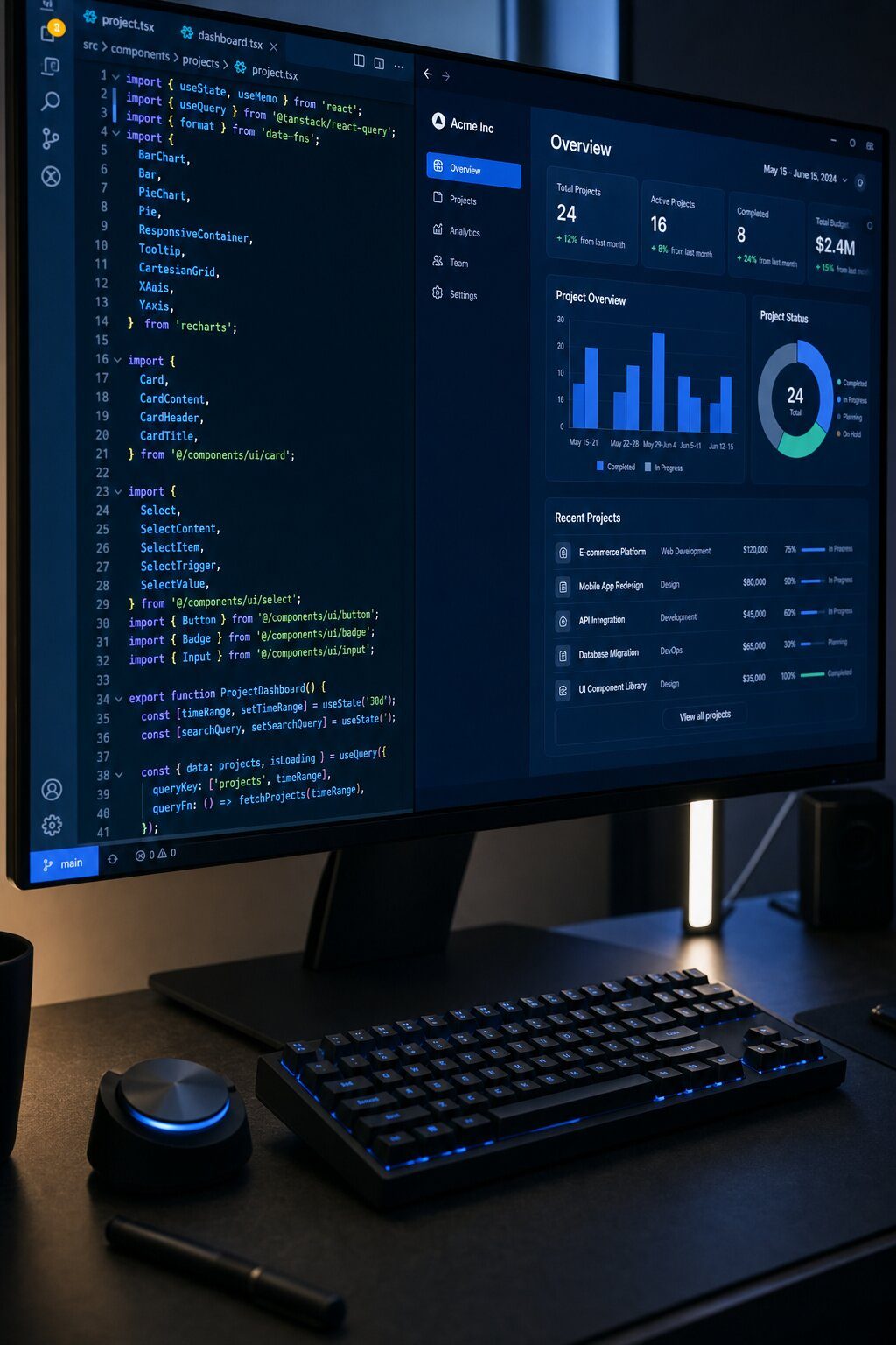 Webentwicklung bei Webnamic: Code-Editor und Anwendungs-Dashboard