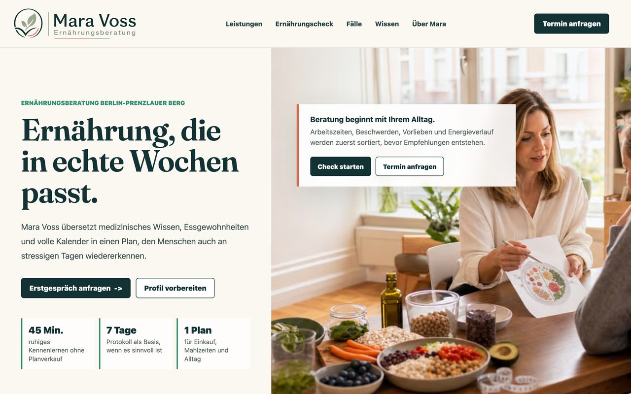 Mara Voss Ernährung Website auf einem Monitor