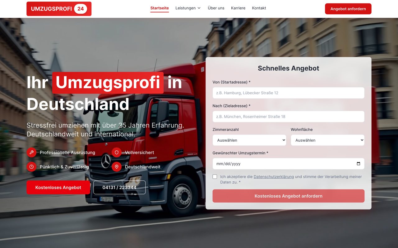 UMZUGSPROFI 24 Webseite auf einem Monitor
