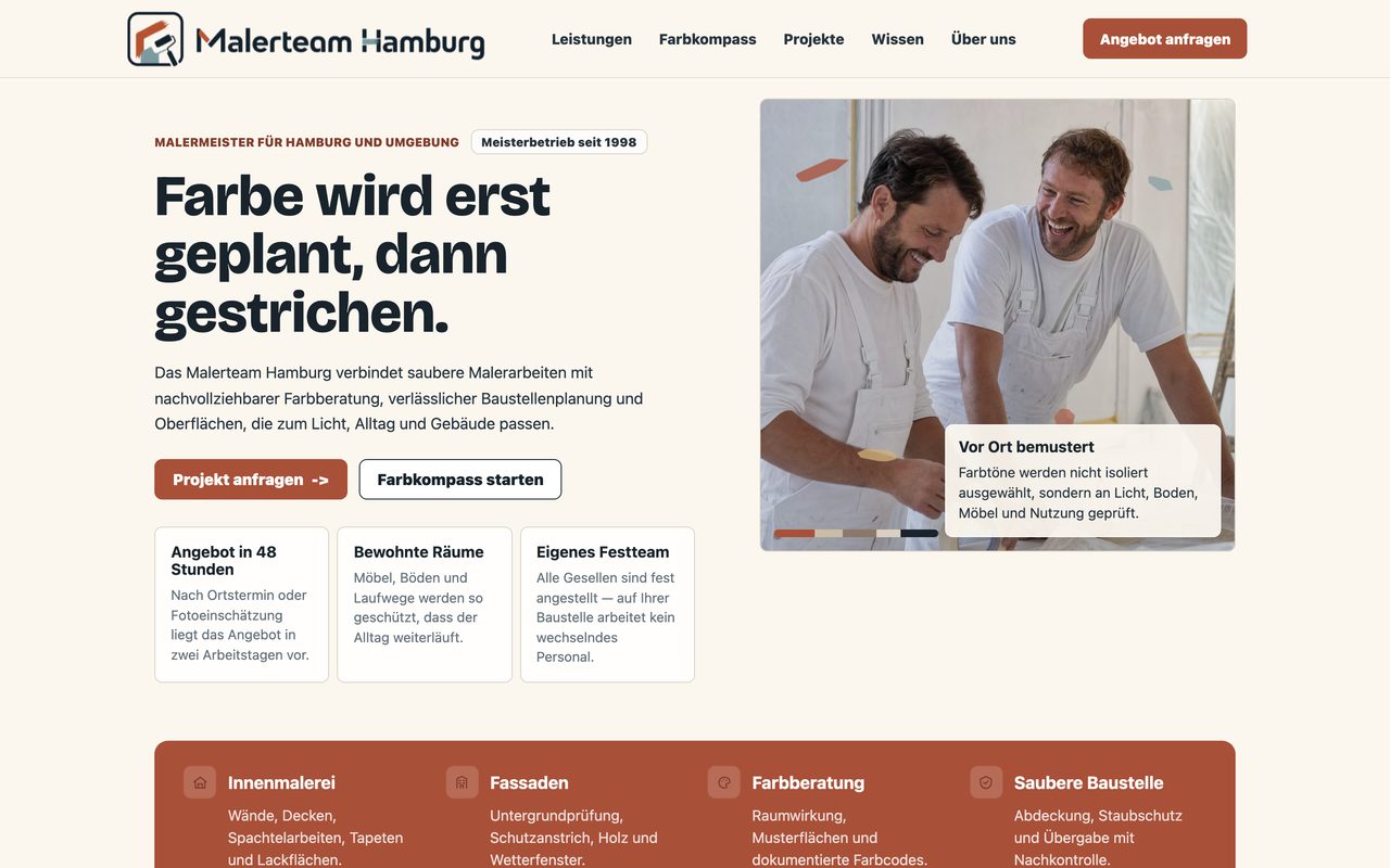 Das Malerteam Hamburg Webseite auf einem Monitor