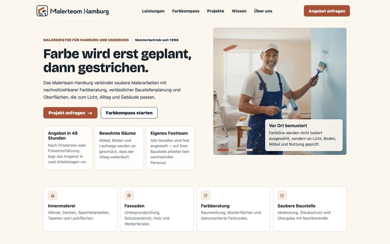 Das Malerteam Hamburg Website auf einem Monitor