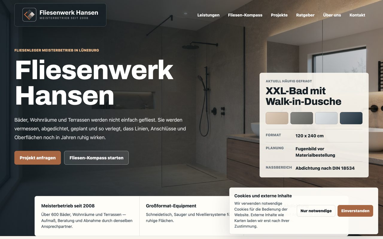 Fliesenwerk Hansen Website auf einem Monitor