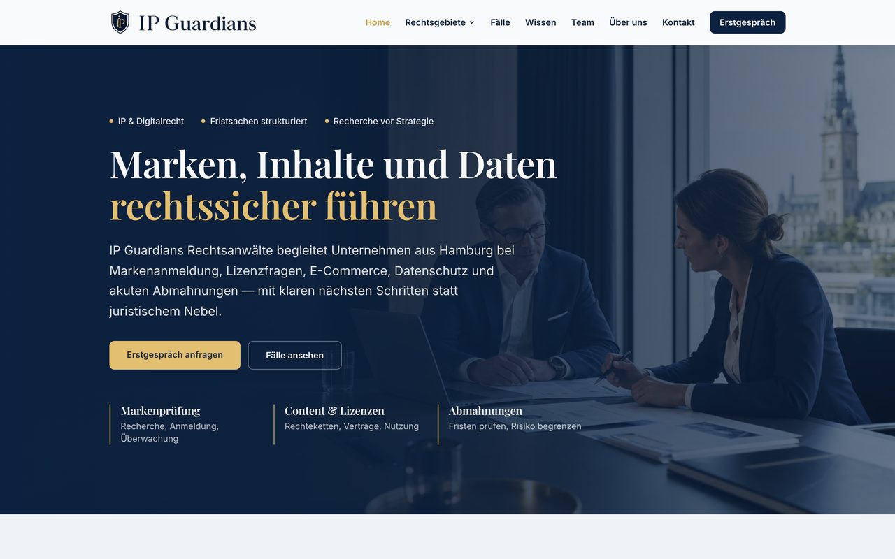 IP Guardians Website auf einem Monitor