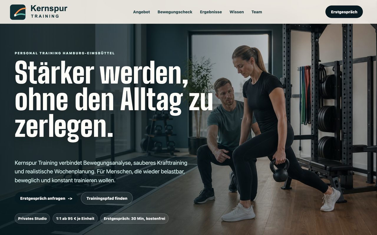 Kernspur Training Website auf einem Monitor